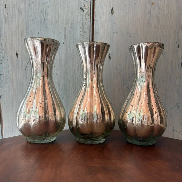 (3) Pretty Silver Mercury Glass Vases Set - Picture 13 of 13